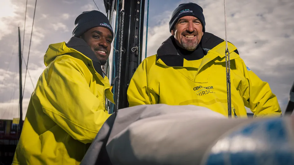 Portrait de Kéni Pipérol-Dampied et Mikael Mergui au départ de la Transat Café l'Or