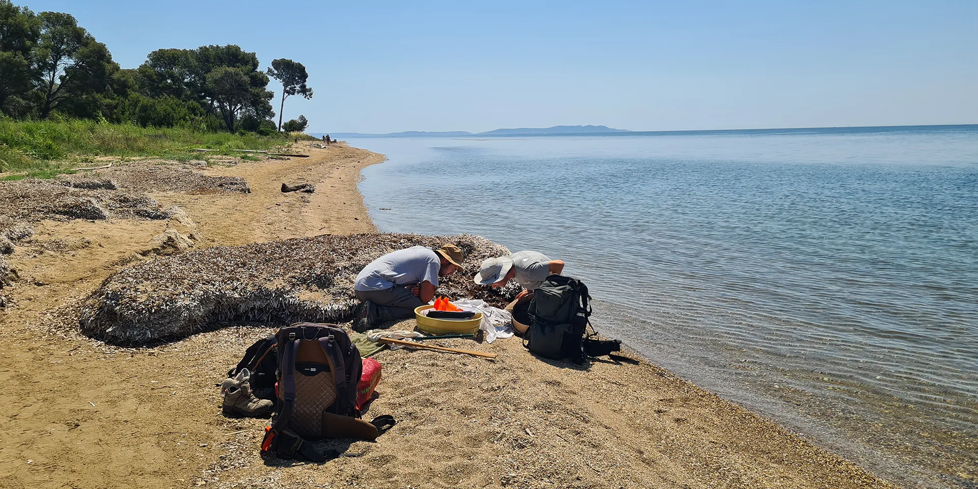 recueil d'éléments dans le sable sur une plage pour l'atlas métropolitain